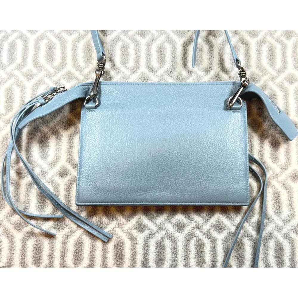 BALENCIAGA Blue Grey Pebbled Leather Neo Classic City Crossbody Clutch Bag - Picture 8 of 13